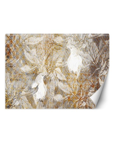 Glamour wall mural - Parrots Gold White | FEEBY