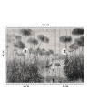 Unique wall mural - Birds cranes grass pond grey | FEEBY