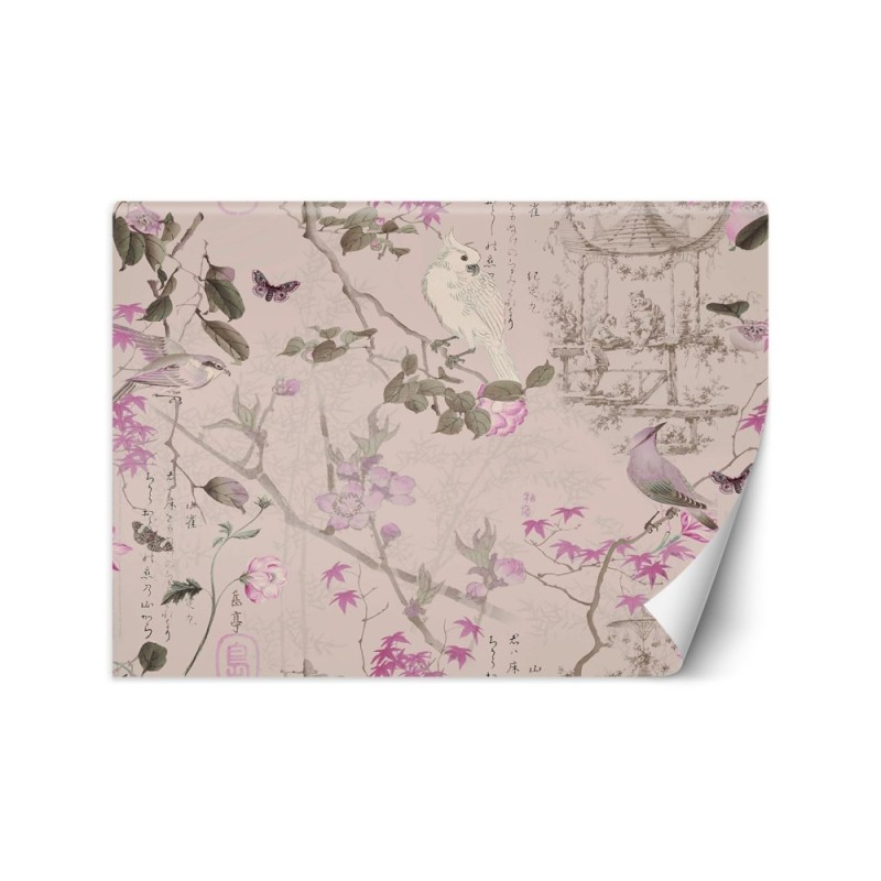 Unique wall murals - Birds and pink flowers Andrea Haase | FEEBY