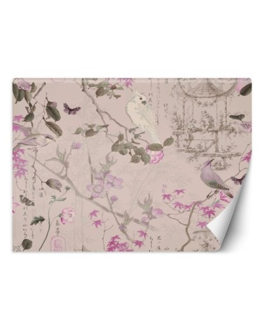 Unique wall murals - Birds and pink flowers Andrea Haase | FEEBY