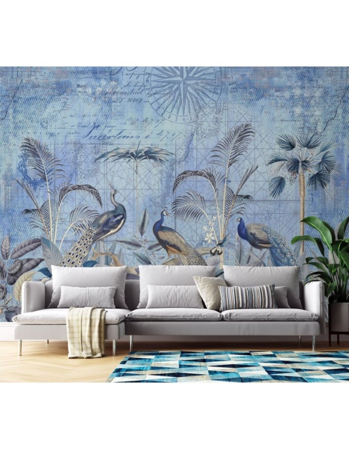 Stylowe fototapety - Pawie w tropikach niebieskie Andrea Haase | FEEBY