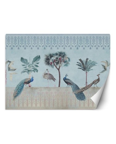 Designer Wallpaper - Peacocks in a jungle blue Andrea Haase | FEEBY