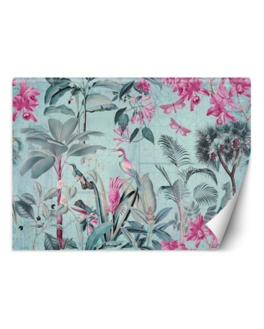 Mural - Birds among the leaves blue and pink Andrea Haase | FEEBY