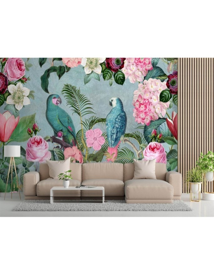 Exotic wall murals - Parrots in flowers Andrea Haase | FEEBY