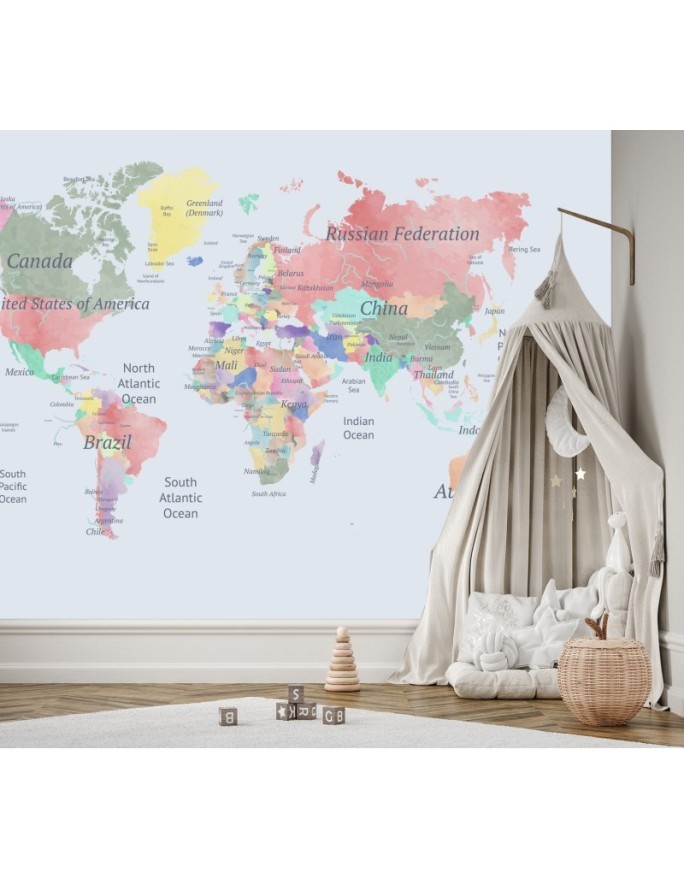 Fototapeta dla dzieci - Pastelowa kolorowa mapa | FEEBY