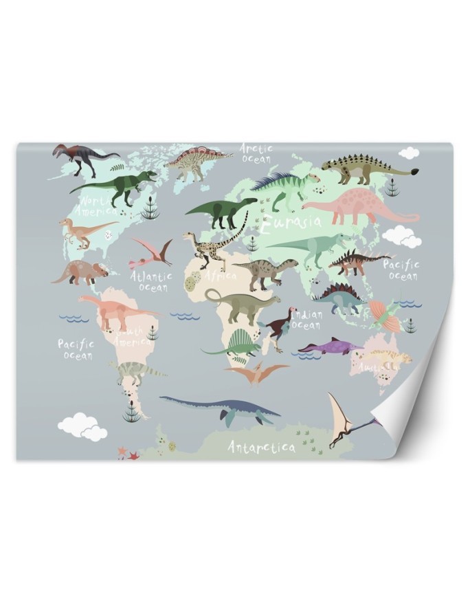 Fototapeta dla chłopca i dziewczynki - Pastelowa mapa dinozaurów | FEEBY