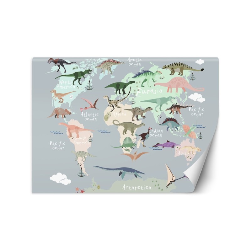 Fototapeta dla chłopca i dziewczynki - Pastelowa mapa dinozaurów | FEEBY