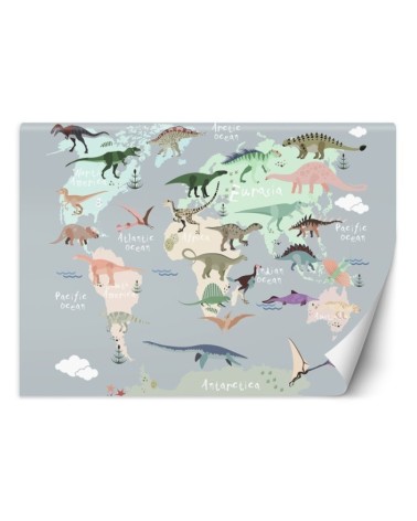Children's room wall mural - Pastel coloured dinosaur map | FEEBY