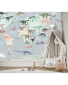 Fototapeta dla chłopca i dziewczynki - Pastelowa mapa dinozaurów | FEEBY