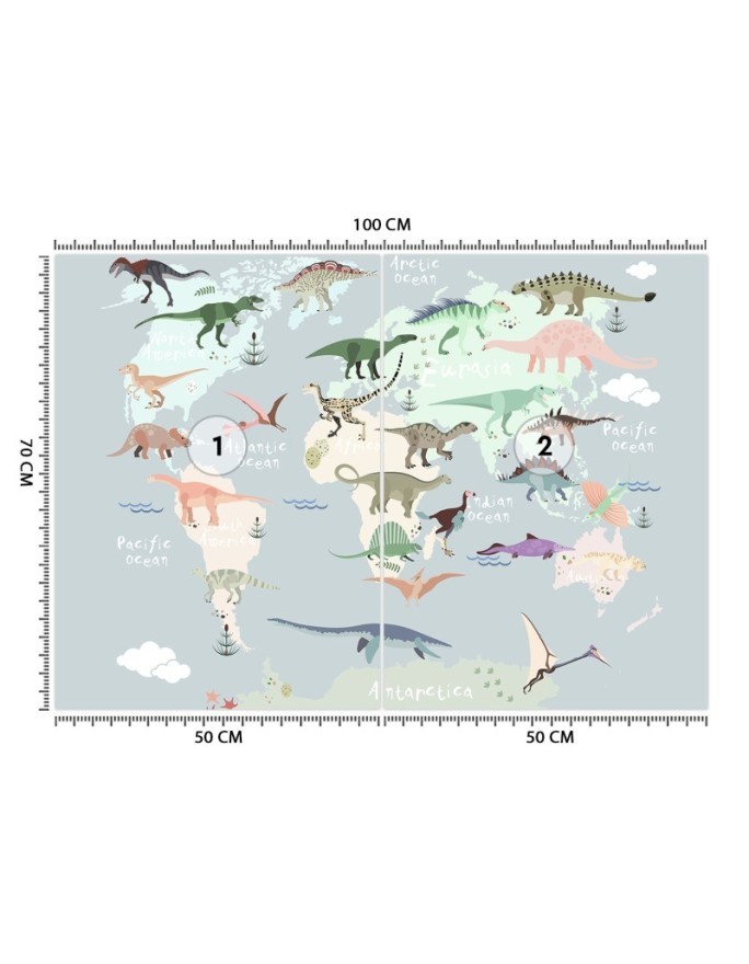 Fototapeta dla chłopca i dziewczynki - Pastelowa mapa dinozaurów | FEEBY
