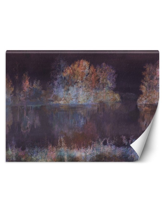 Stylowe fototapety - Widok na jezioro mgła akwarela | FEEBY