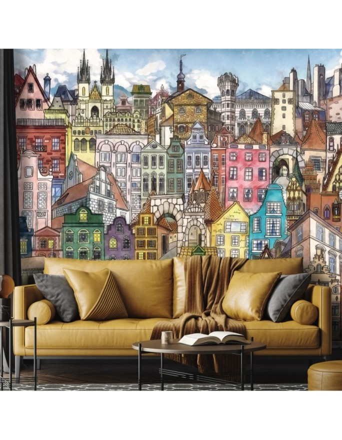 Children's Wallpaper - Colourful city | FEEBY