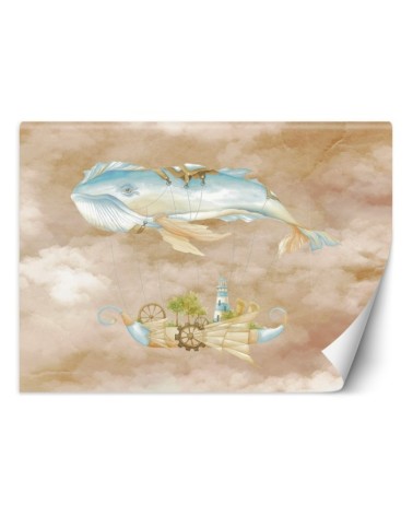 Children's Wallpaper - Flying whale and ship | FEEBY