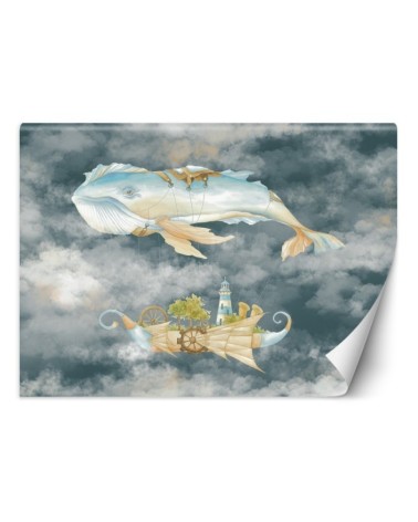 Children's Wallpaper - Flying whale and ship | FEEBY