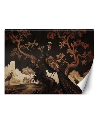 Photo wallpaper for living room - Oriental peacock on a tree | FEEBY