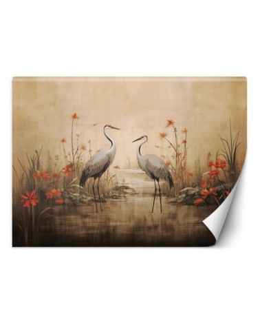 Photo wallpaper for living room - Cranes on the lake | FEEBY