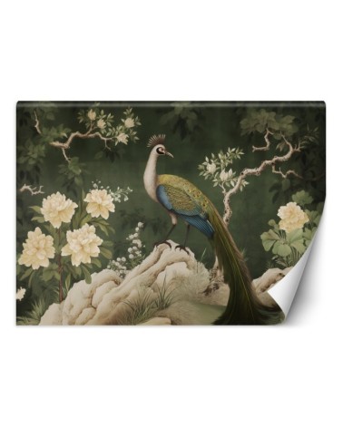 Photo wallpaper for living room - Oriental green peacock | FEEBY