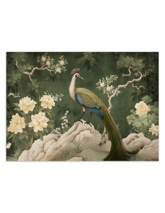 Photo wallpaper for living room - Oriental green peacock | FEEBY