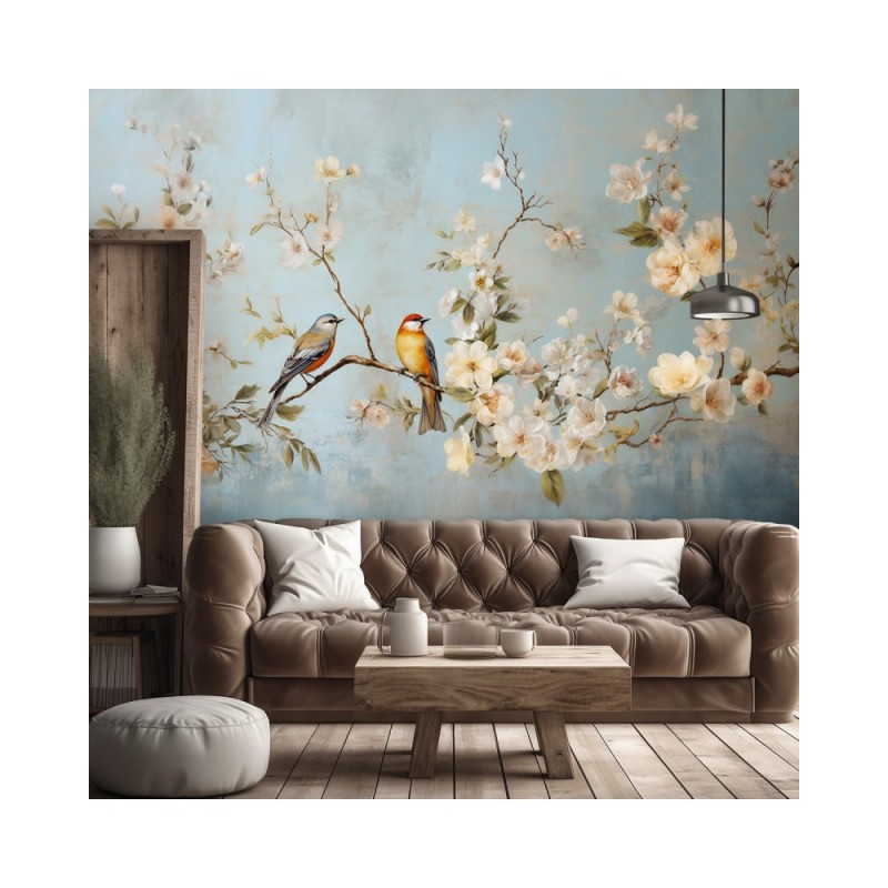 Wall photo wall mural - Birds on a branch Chinoiserie | FEEBY