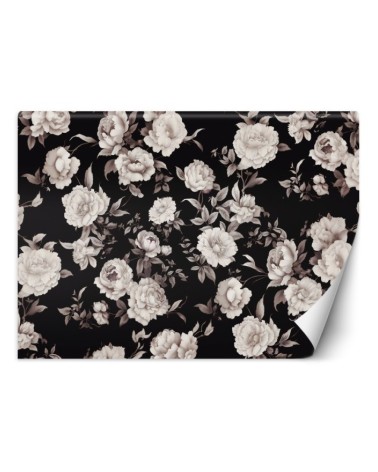 Photo wallpaper for living room - Black and white flowers | FEEBY
