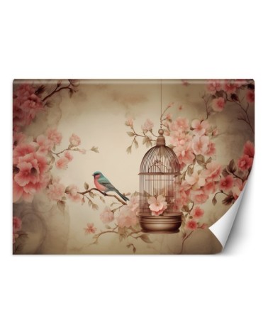 Photo wallpaper for living room - Bird on a branch vintage | FEEBY
