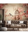 Photo wallpaper for living room - Bird on a branch vintage | FEEBY