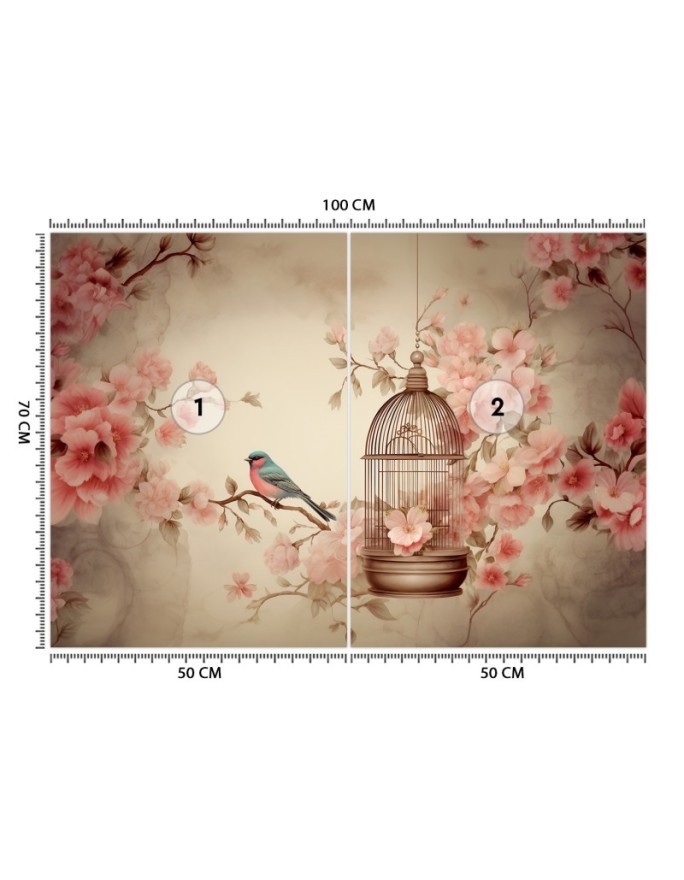 Photo wallpaper for living room - Bird on a branch vintage | FEEBY