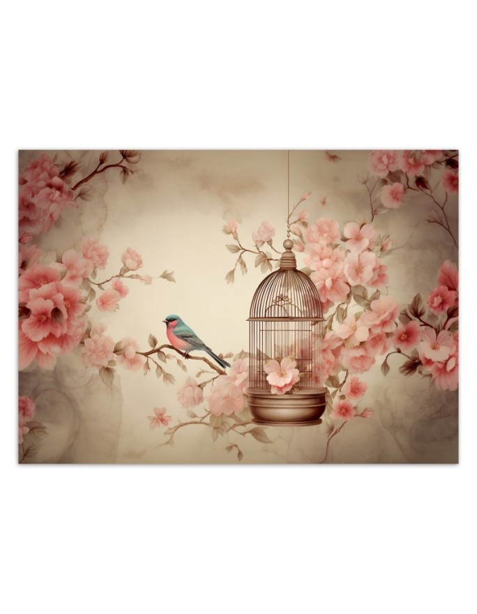 Photo wallpaper for living room - Bird on a branch vintage | FEEBY
