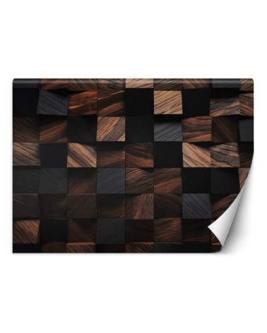 Photo wallpaper for living room - Wood mosaic cube 3D | FEEBY