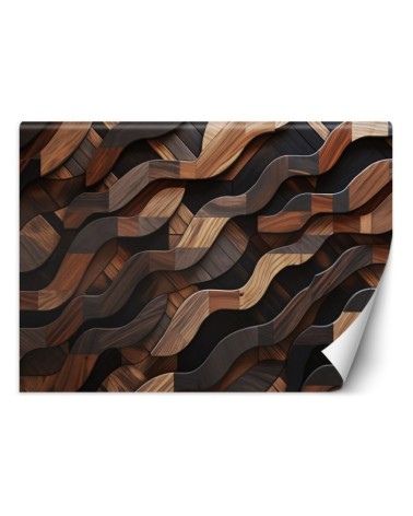 Photo wallpaper with textures - Brown wood waves abstract 3D | FEEBY