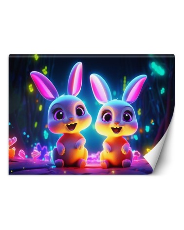 Children's room wall mural - Bunnies neon | FEEBY