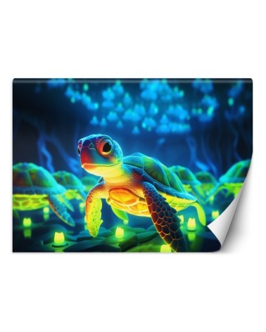 Cosmic neon turtle - Children's room wallpaper | FEEBY