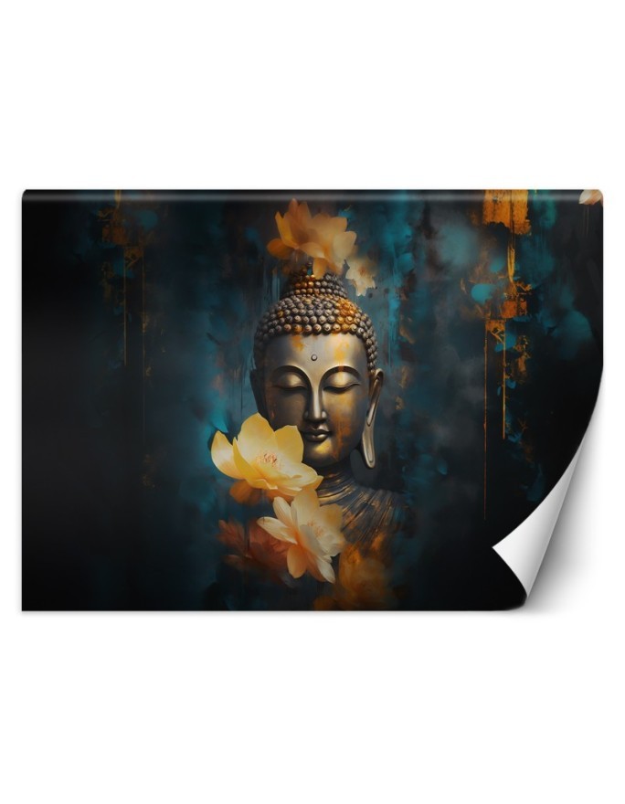 Fototapeta do salonu - Feng Shui budda i złote kwiaty | FEEBY
