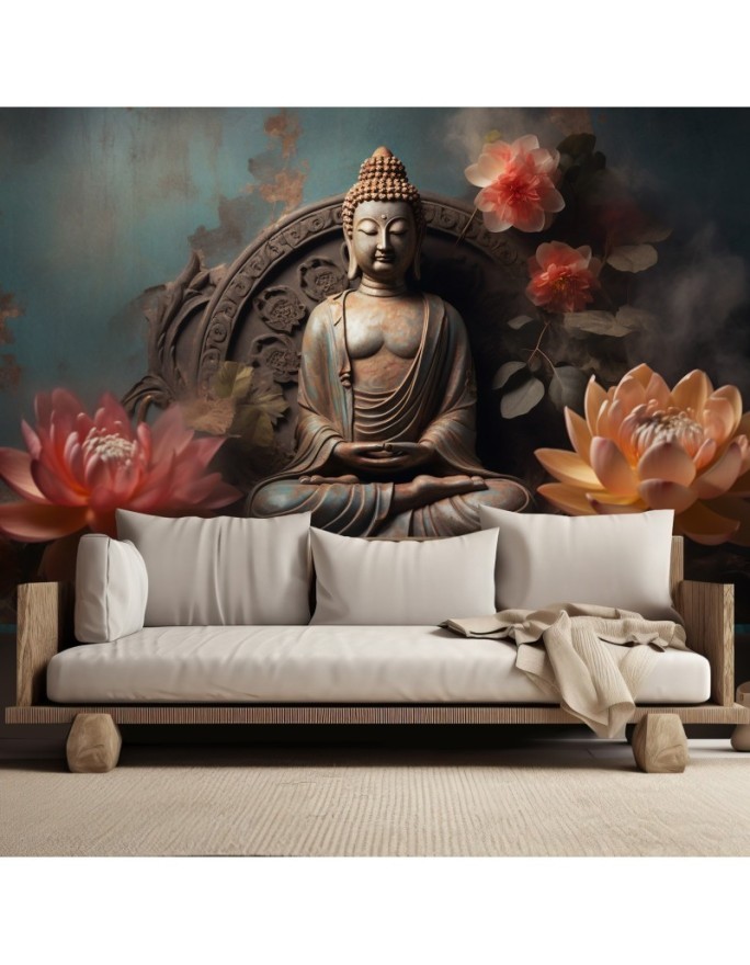 Nowoczesna fototapeta na ścianę - Budda Kwiaty Zen AI | FEEBY