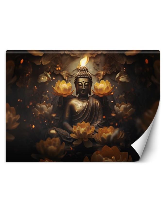 Fototapeta do salonu - Złoty Budda i kwiaty lotosu | FEEBY