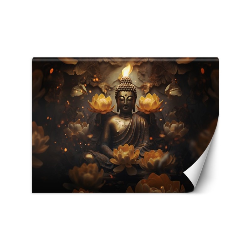 Fototapeta do salonu - Złoty Budda i kwiaty lotosu | FEEBY
