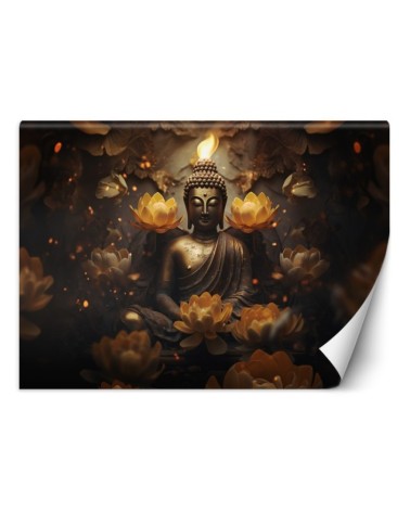 Fototapeta do salonu - Złoty Budda i kwiaty lotosu | FEEBY