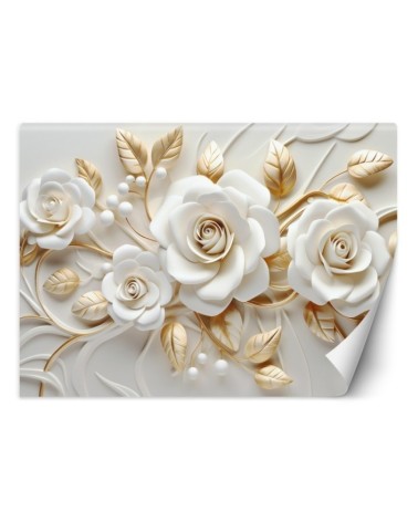 Modern wall mural - Golden rose flowers 3D | FEEBY