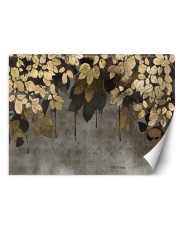 Living room wall mural - Golden leaves | FEEBY