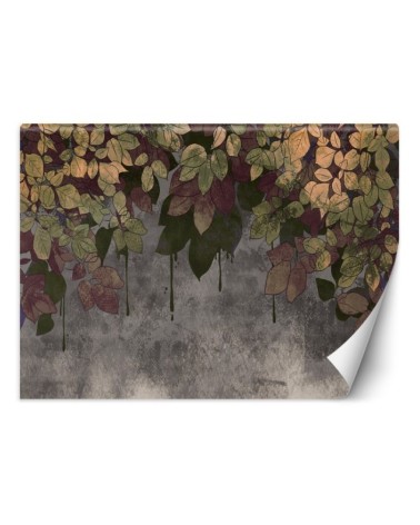 Bedroom wall mural - Falling leaves on concrete | FEEBY