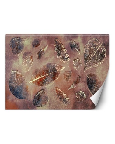 Bedroom wall mural - Golden leaves in retro style | FEEBY