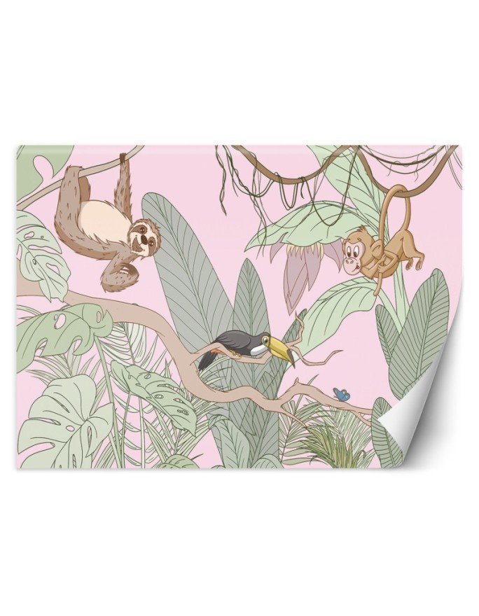 Children's wall mural - Tropical pastel animals in the jungle | FEEBY