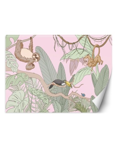 Children's wall mural - Tropical pastel animals in the jungle | FEEBY
