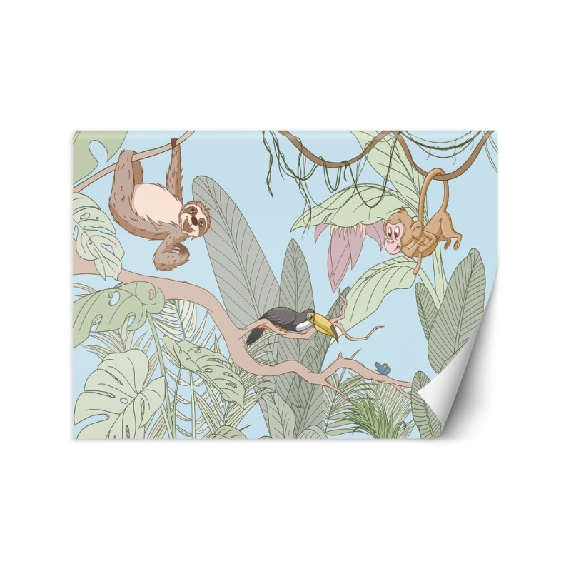 Children's wall mural - Tropical pastel animals in the jungle | FEEBY
