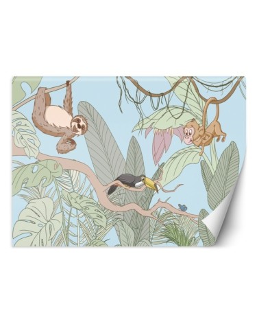Children's wall mural - Tropical pastel animals in the jungle | FEEBY