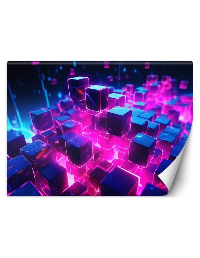 Nowoczesna fototapeta na ścianę - Neonowe kostki abstrakcja 3D | FEEBY