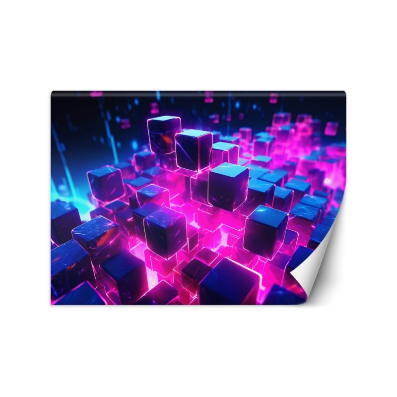 Nowoczesna fototapeta na ścianę - Neonowe kostki abstrakcja 3D | FEEBY