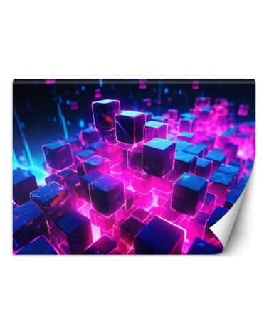 Nowoczesna fototapeta na ścianę - Neonowe kostki abstrakcja 3D | FEEBY