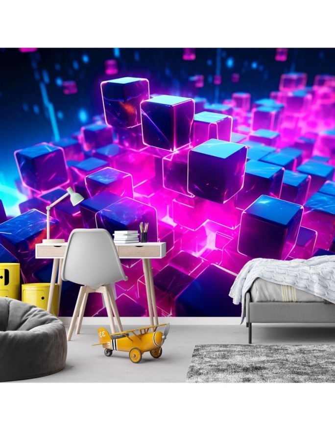 Nowoczesna fototapeta na ścianę - Neonowe kostki abstrakcja 3D | FEEBY