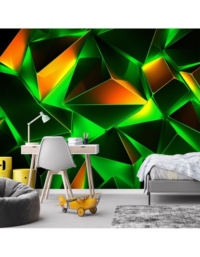 Młodzieżowa Fototapeta - Zielona abstrakcja geometryczna 3D | FEEBY